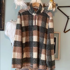 True Grit Melange Square Plaid 1/4 Zip Pullover